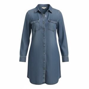 Philosophy Long-Sleeve Chambray Denim Shirt Dress With Pockets Full Button Sz L